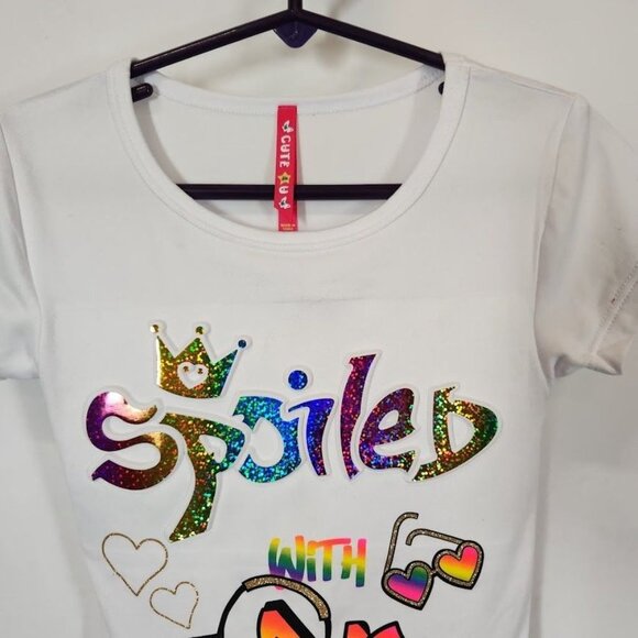 Girls Spoiled with Love Embossed Foil Graphic Tee - White - Size S (4)‎ - Picture 3 of 7